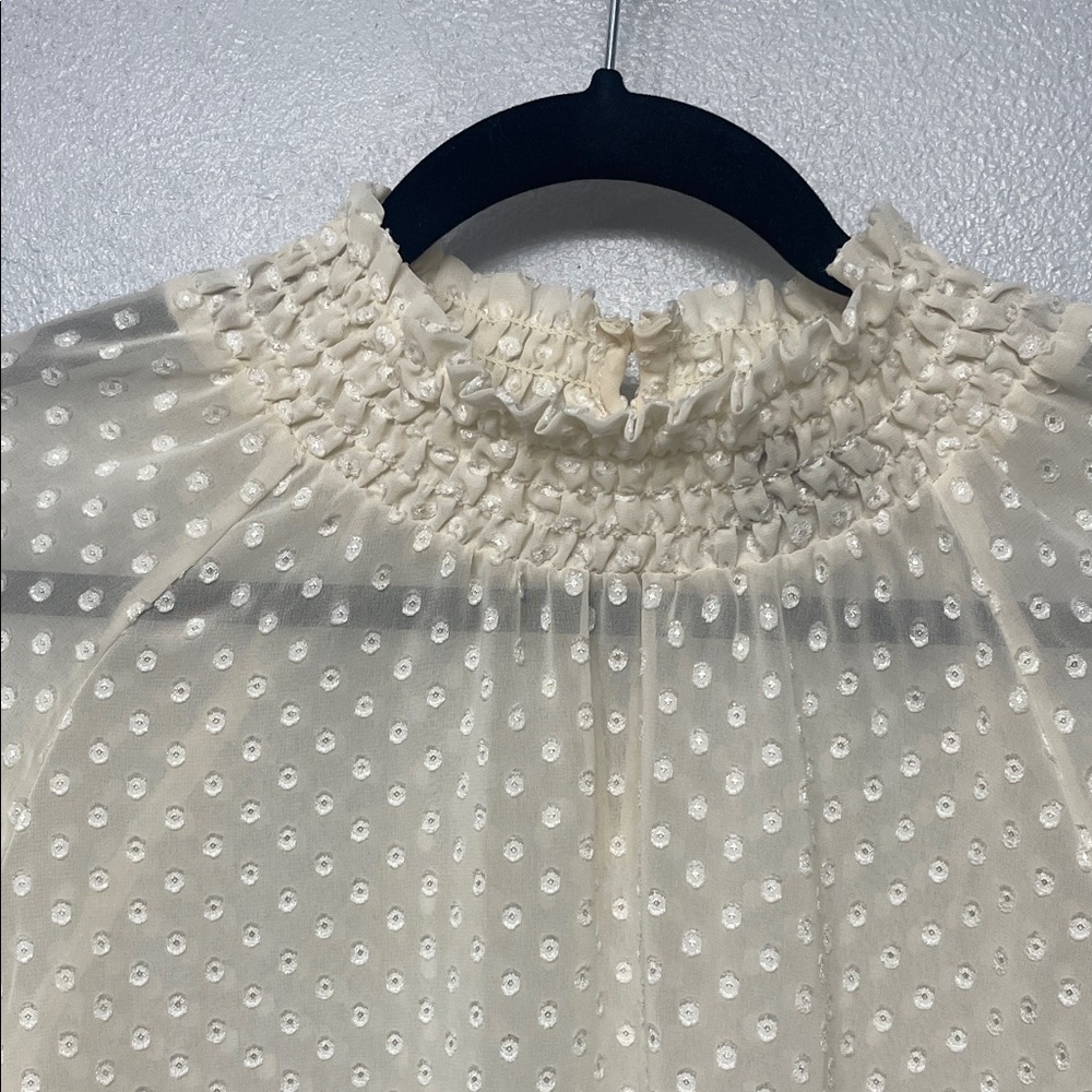Mossimo Romantic Sheer Cream Polka Dot Women's Blouse XL - Picture 7 of 8